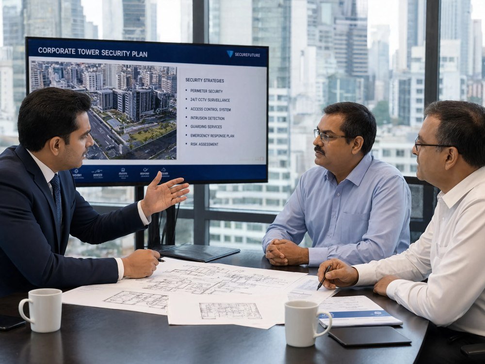 Bryte consultation with a client about corporate office security