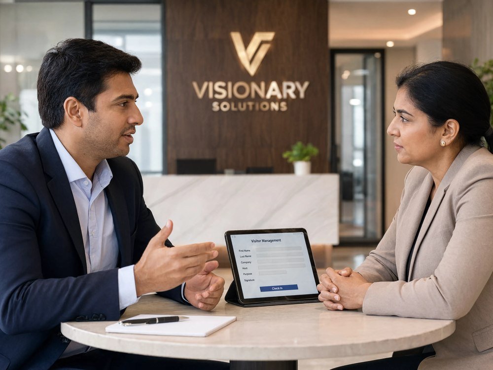 Bryte consultation with a client about front office management