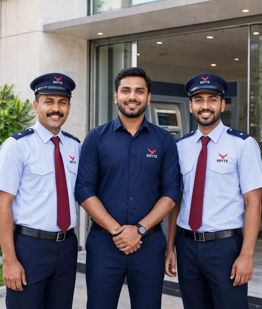 Bryte security and facility team at a bank branch in India