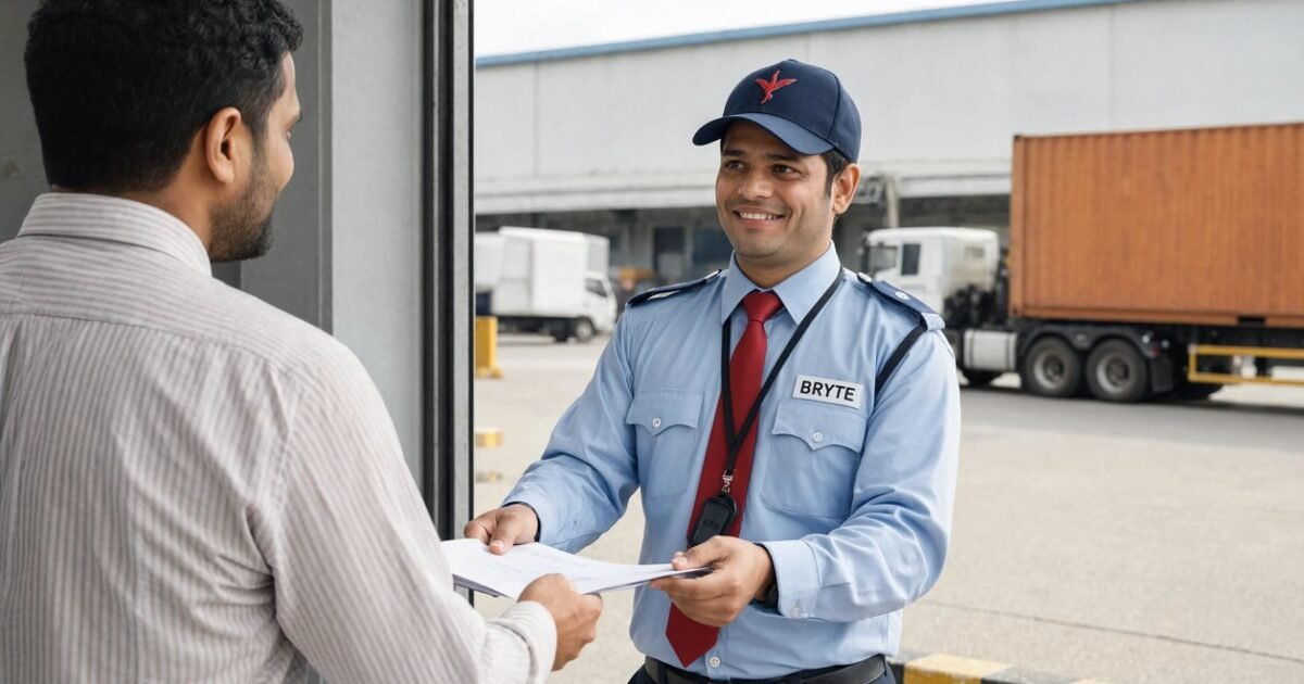 Bryte security professional on duty at a logistics park in India