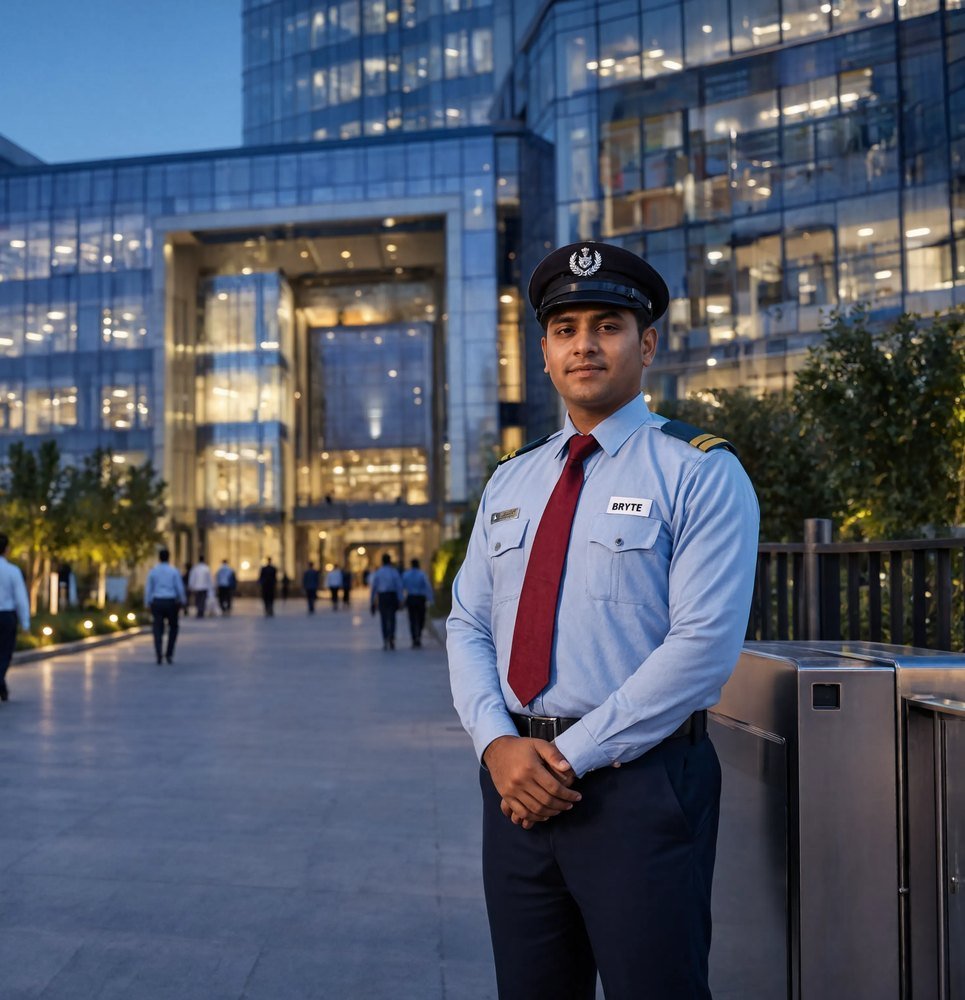 Bryte security officer at a corporate IT park entrance
