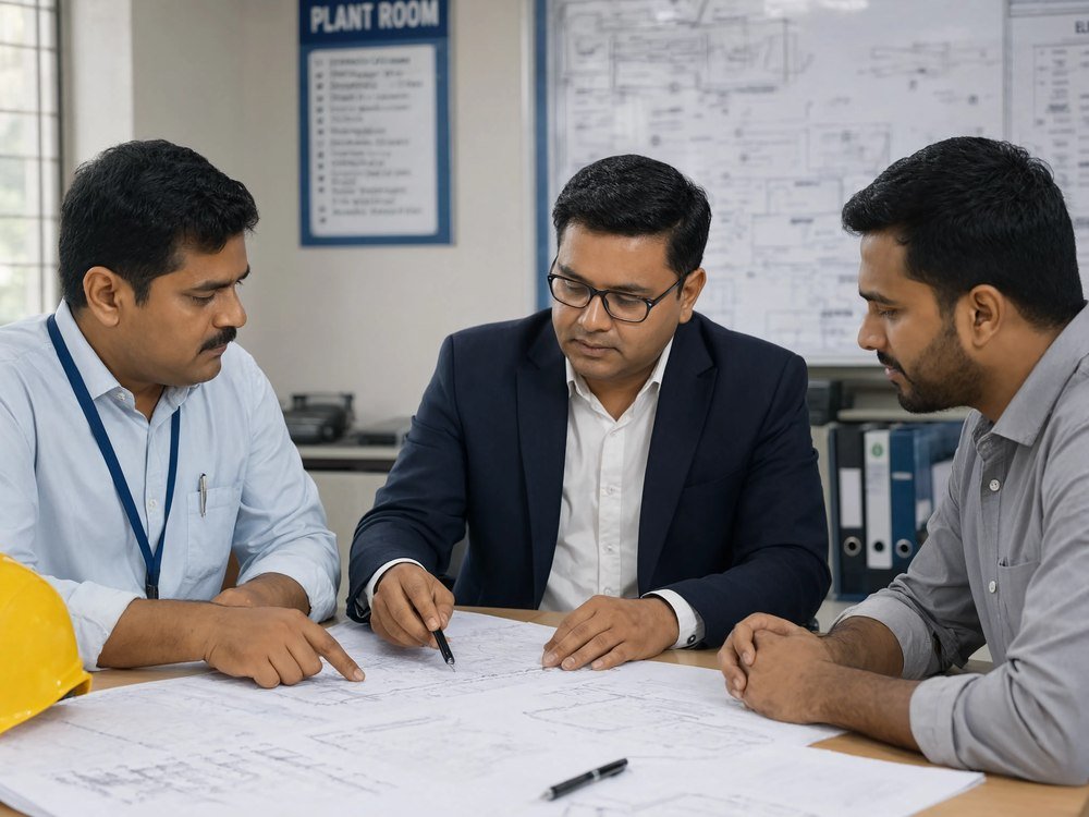 Bryte consultation with a client about technical and engineering facility services